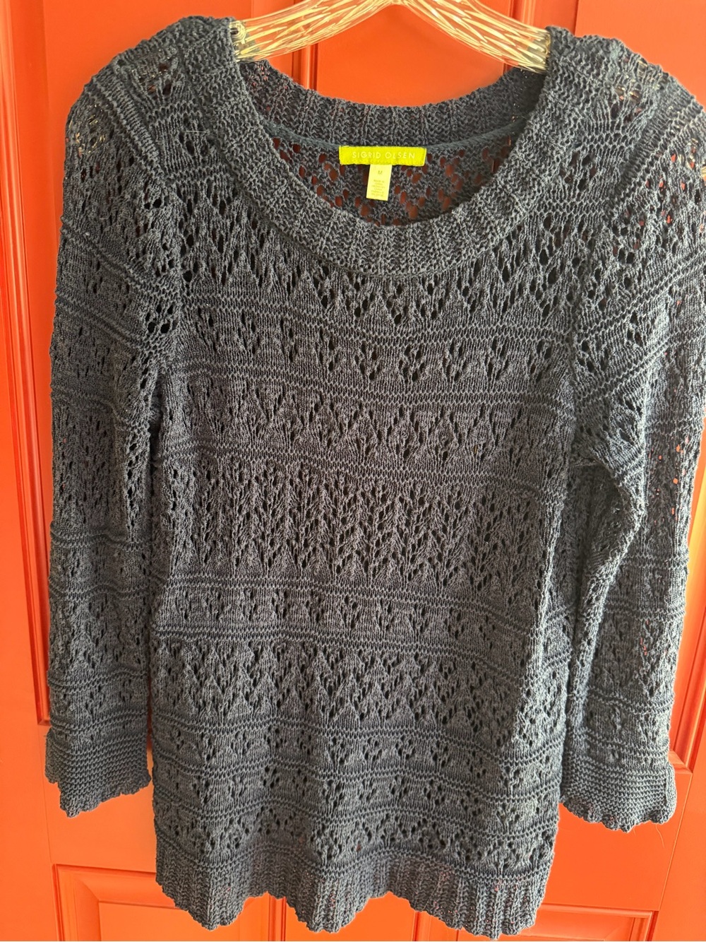 Sigrid Olsen Silk Navy Blue Open-Knit Women's Sweater